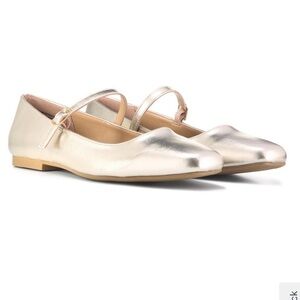Steve Madden Berdine Gold Faux Leather Square Toe Mary Janes Ballet Flats NWT
